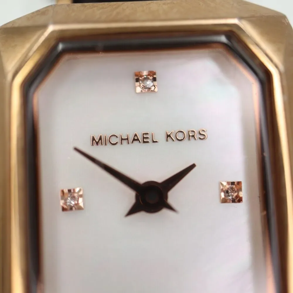 Michael Kors Alane Watch 18mm Rose Gold Tone MOP Rectangle Tank Leather MK2923